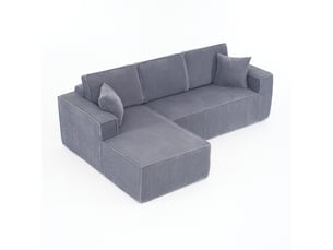 Canapé d'angle, canapé modulable – avec méridienne, en velours tricoté, gris, 2 places, mousse haute densité