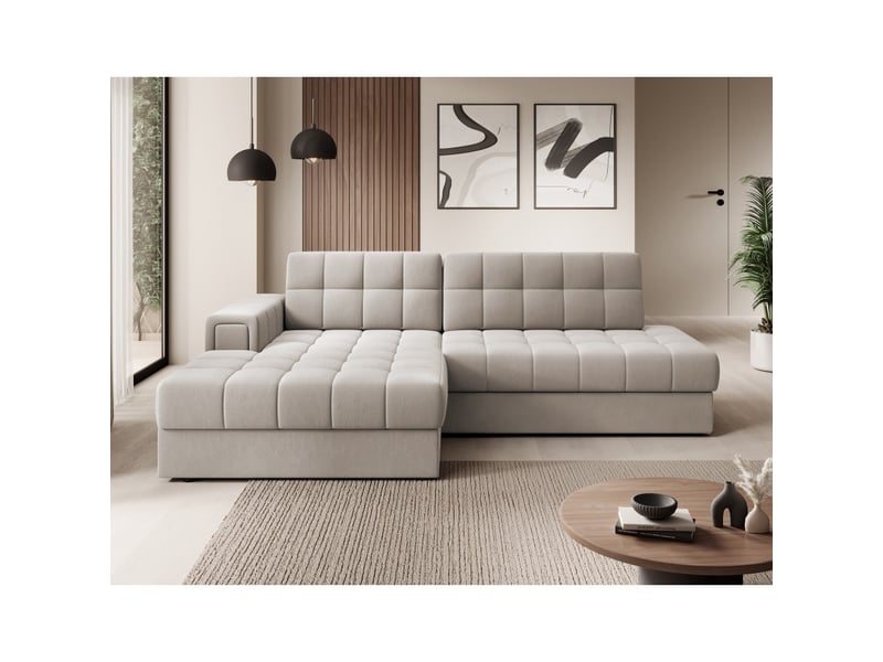  Canapé d'angle convertible cubito beige 240 cm avec coffre de rangement et couchage  - Conforama E