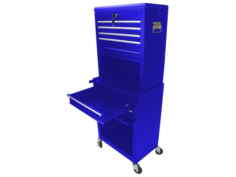  Meuble de rangement à 6 tiroirs avec serrure et 4 roulettes pour garage et atelier en acier bleu  - Conforama A