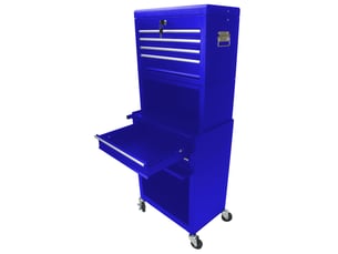 Meuble de rangement à 6 tiroirs avec serrure et 4 roulettes pour garage et atelier en acier bleu