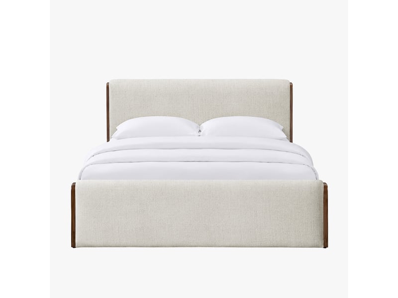  Lit double en tissu beige et bois foncé 160x200 cm  - Conforama D