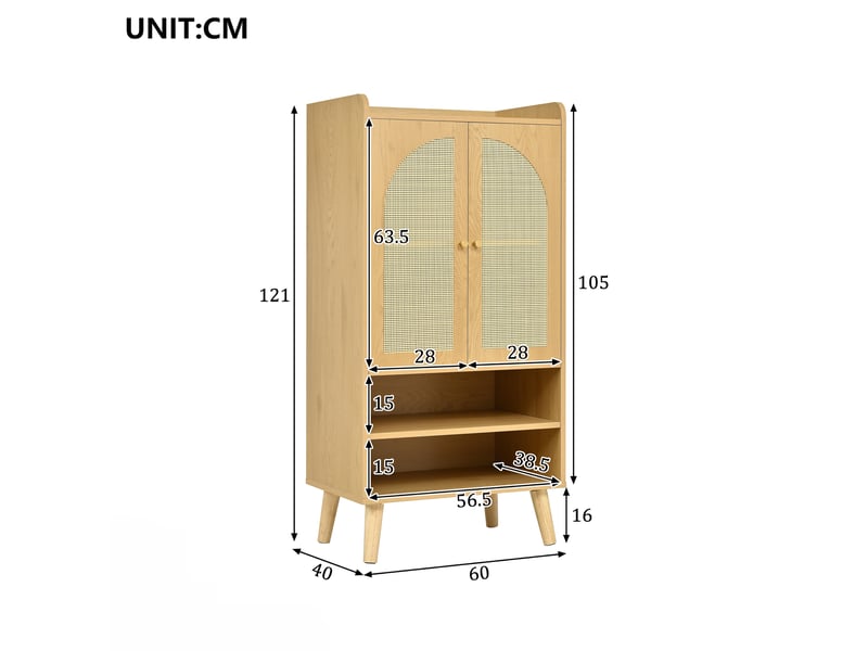  Buffet haut 60x40x121 cm 2 portes en rotin panneau de particules naturel  - Conforama E