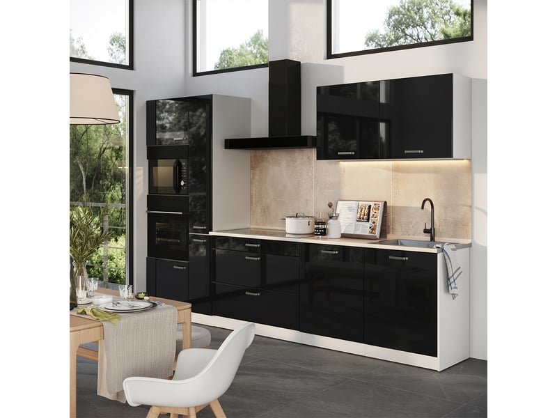 Vicco cuisine, noir haute brillanceblanc, 310cm plan de travail anthracite - Conforama C