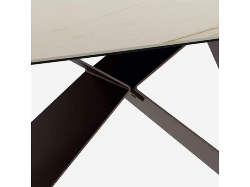  Table de salle à manger fixe en céramique et métal 220x110 orion - effet marbre blanc  - Conforama C
