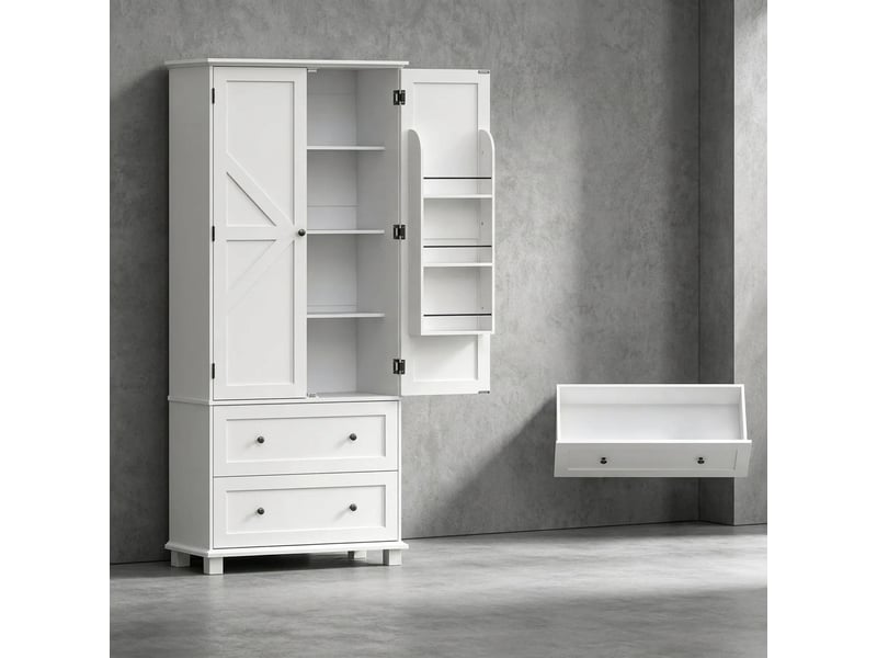  Buffet de cuisine blanc 80x39,5x184,5 cm avec 2 portes et 2 tiroirs  - Conforama C