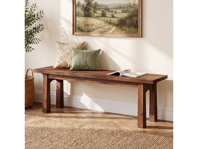  Banc d'entrée en bois massif, banc à chaussures rustique marron, banc de chambre à coucher rustique et étroit de style fermier, pour couloir, cuisine, chambre, salle à manger, l'intérieur  - Conforama B