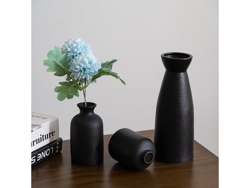  Ceramic vase set - 3 small vase for decoration for wedding table party living office bedroom (noir)  - Conforama E