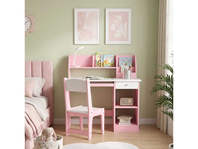  Bureau enfant avec chaise et rangements rose 90 x 45 x 90 cm  - Conforama D