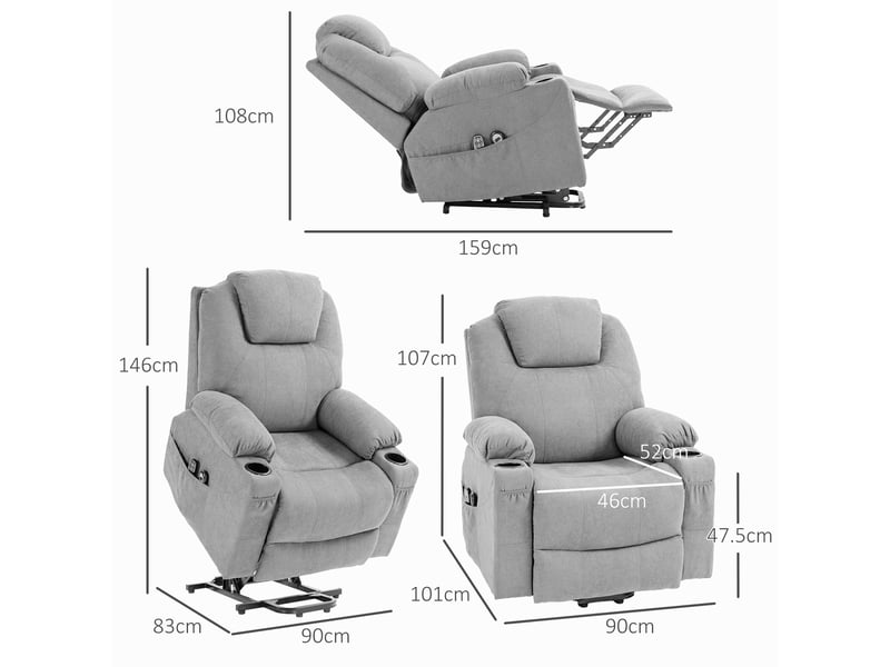 Fauteuil releveur électrique gris clair, massage chauffant, fauteuil relax inclinable avec repose-pieds pour salon - Conforama C