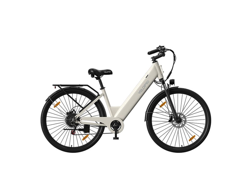 Velopro c1 vélo électrique 250w 36v 13ah 27.5*1.95 cadre ouvert adulte vélo de ville pour trajets quotidiens avec porte-bagons arrière écran lcd couleur capteur de vitesse frein à disque mécanique 7 vitesses 25kmh - Conforama B