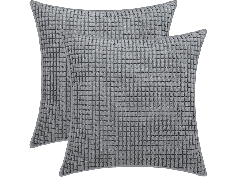  Taie d'oreiller en grains de maïs, taie d'oreiller en velours côtelé doux, housse de coussin pour la maison 2 pièces gris foncé, 45 x 45 cm  - Conforama A