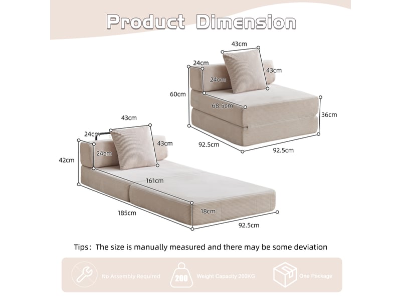  Canapé convertible, canapé-lit – 1 place, avec accoudoirs, en velours tricoté, blanc  - Conforama C