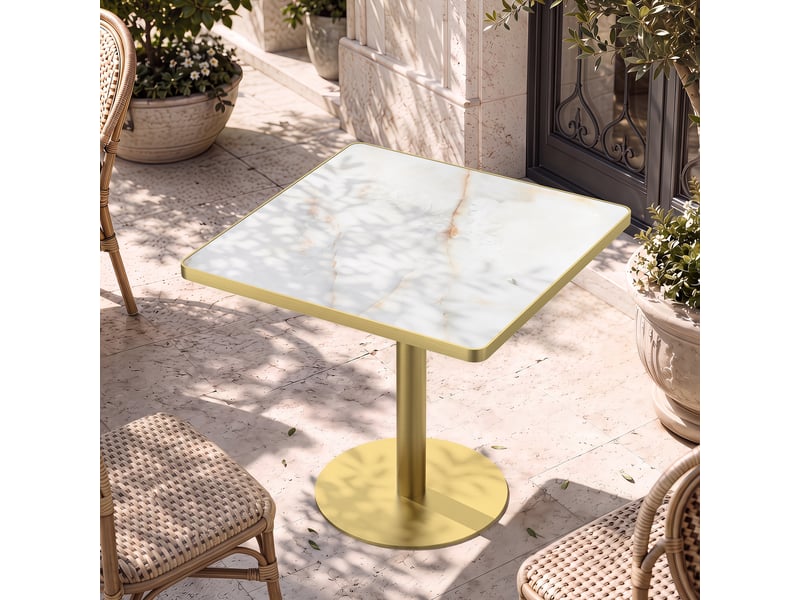  Table à manger ronde diamètre 70 cm en pierre frittée avec pieds en acier inoxydable titane  - Conforama B