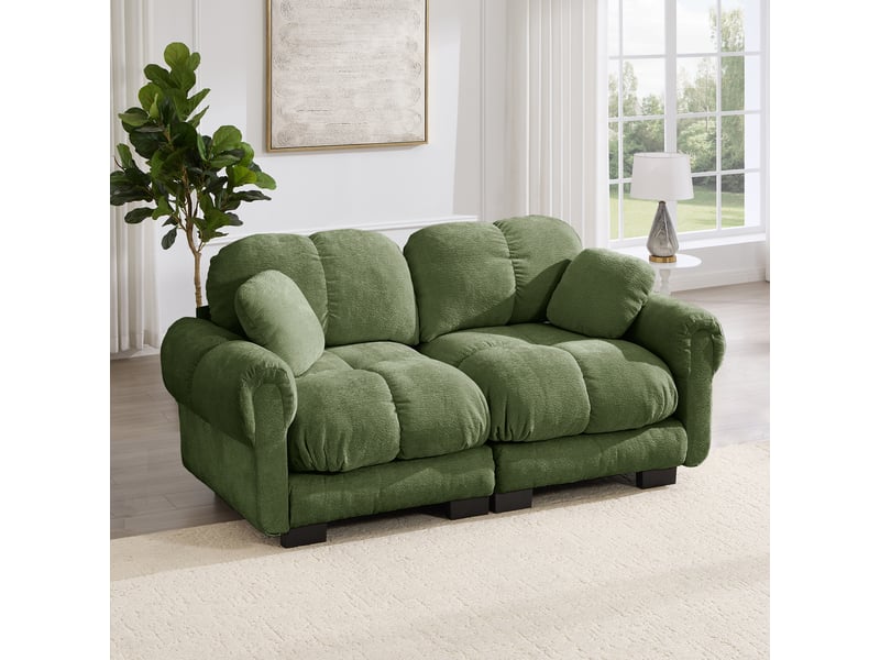 Canapé droit 2 places 190cm en chenille avec design matelassé, canapé modulable avec coussins épais ergonomique, montage facile, vert Bliss Lite - Conforama D
