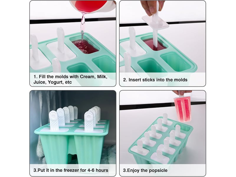Moule glace silicone - 10 cavités moules pour glaces - moule à glace en silicone - moule glacon avec brosses et entonnoirs pliants - vert - Conforama D