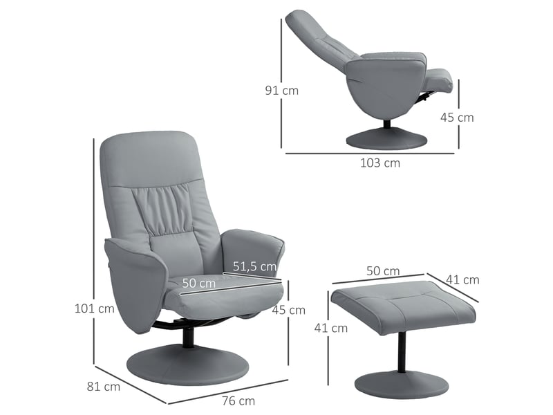  Ensemble fauteuil 2 pièces, fauteuil avec repose-pieds, fauteuil inclinable avec repose-pieds, réglable en hauteur, dossier inclinable, gris clair  - Conforama E