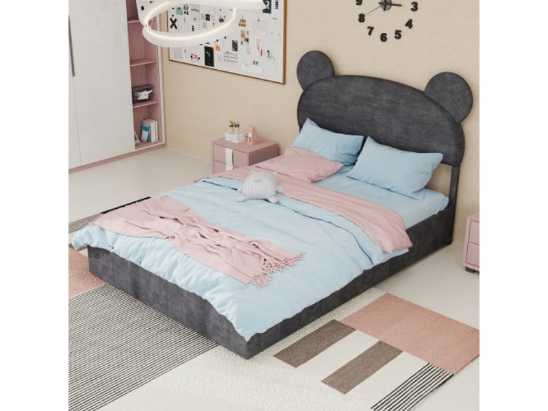  Lit coffre 140x200 cm, lit enfant avec tête de lit dessin animé, sans matelas, sans fond, gris  - Conforama B