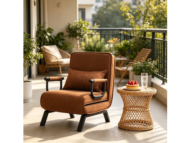 Fauteuil convertible marron avec fonction couchage et dossier réglable - Conforama C