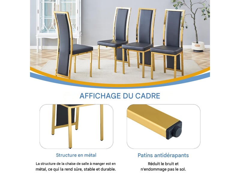  Lot de 4 chaises de salle à manger en similicuir pu noir et métal doré W3658P400723 - Conforama D