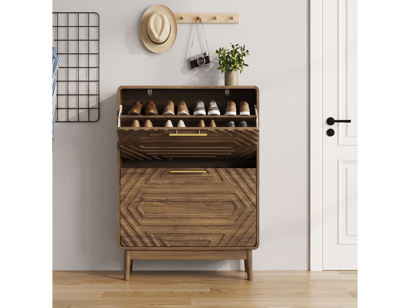  Meuble à chaussures 60x24,1x95 cm en mdf coloris noyer avec 2 abattants  - Conforama D