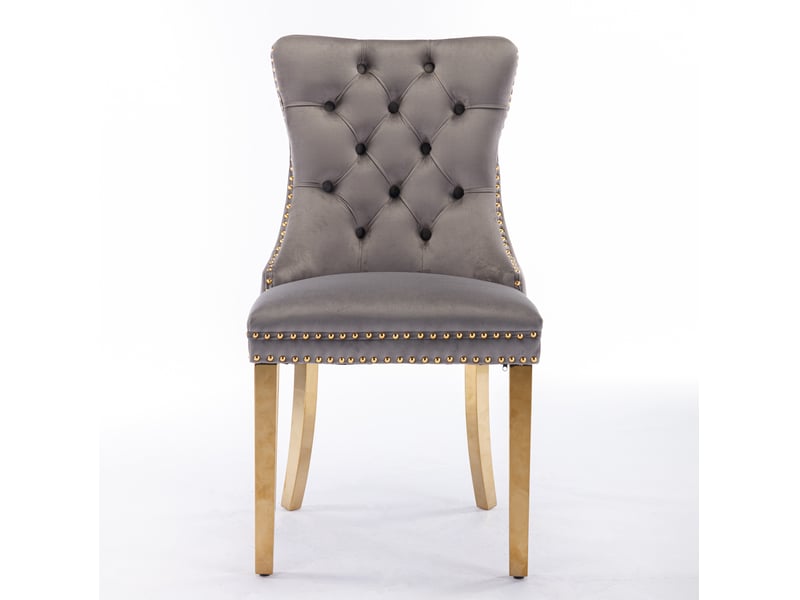  Lot de 2 chaises de salle à manger en velours gris et doré, pieds réglables  - Conforama A