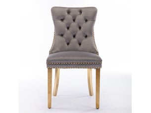 Lot de 2 chaises de salle à manger en velours gris et doré, pieds réglables