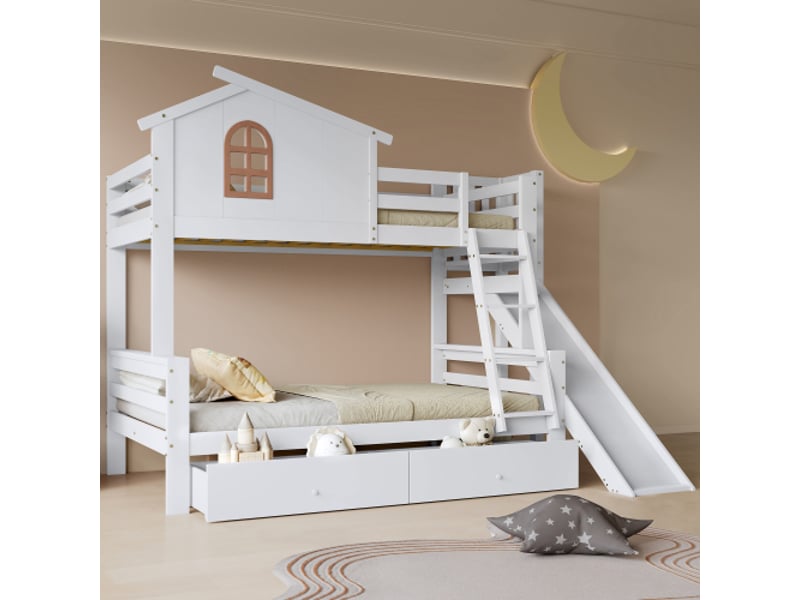  Lit superposé 120x200(90x200)cm coloris blanc pin lit enfant blanc - Conforama E