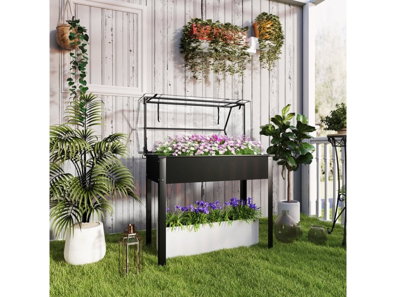  Jardinière surélevée avec serre - noir - métal - protection de serre avec couverture en plastique 100x48x124cm - Conforama B
