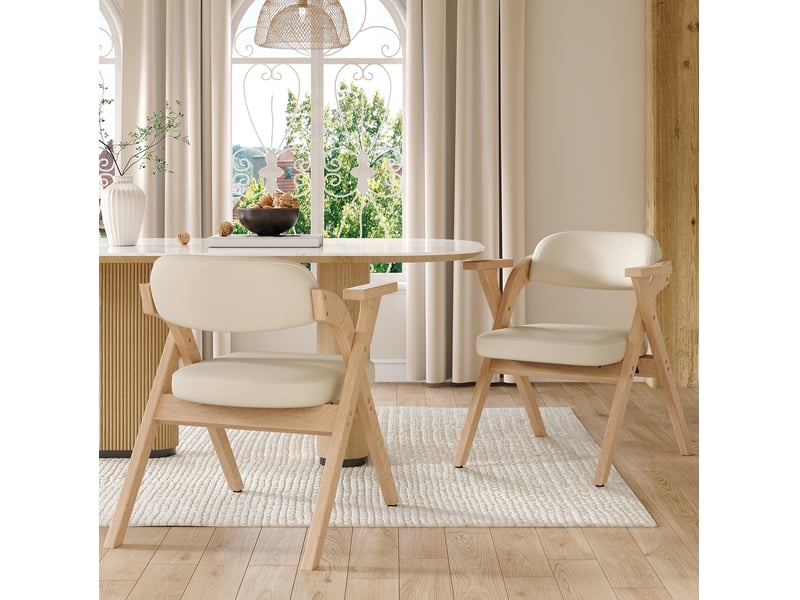  Chaises de salle à manger lot de 4 pliantes avec accoudoirs  - bois massif, lin - beige  - Conforama C