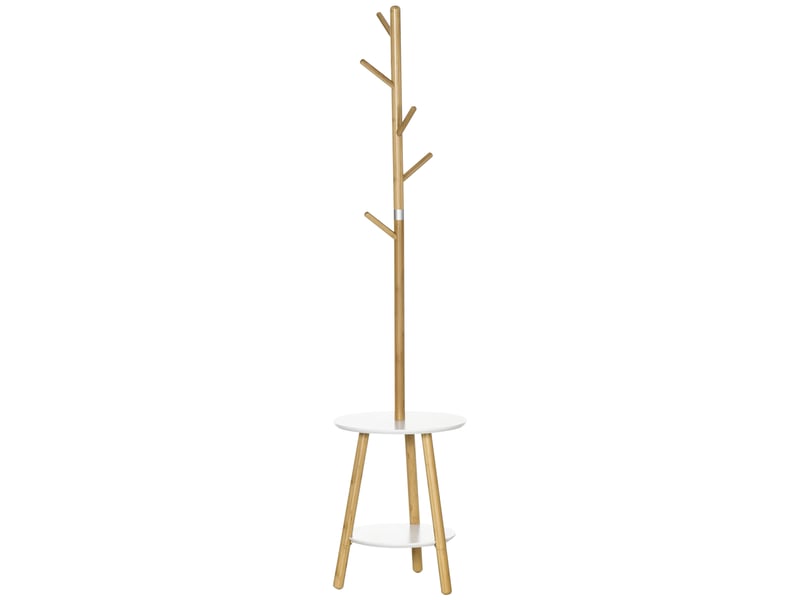  Porte-manteau en mdf et aluminium pour l'entrée, avec 5 crochets en bambou et une table ronde, 39,5 x 39,5 x 171 cm  - Conforama B