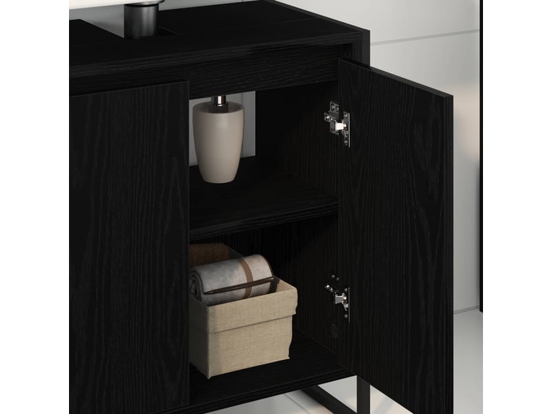  Cabinet de salle de bain, meuble de rangement chêne noir 60x30x60 cm  - Conforama D