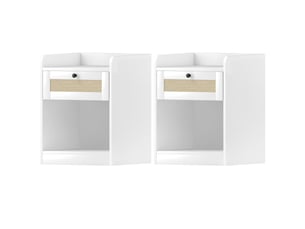 Ensemble de 2 tables de chevet avec tiroir et façade en rotin, 40 x 40 x 53 cm, blanches