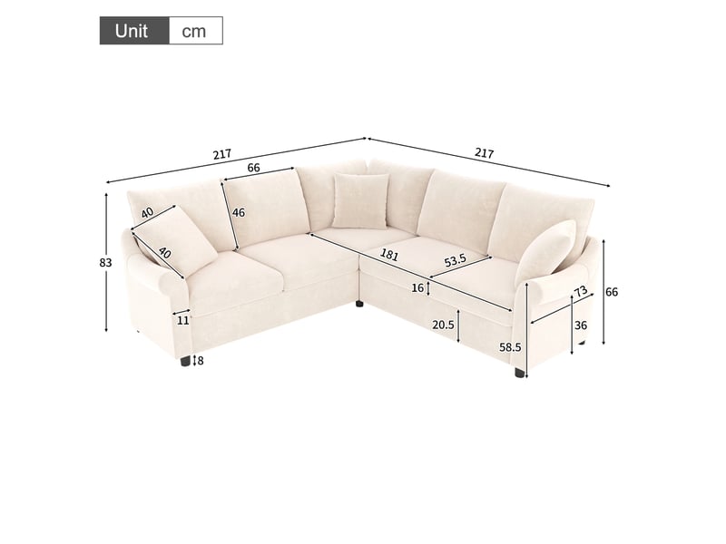  Canapé d'angle tcqpz 5 places 217 x 217 x 83 cm chenille beige  - Conforama C