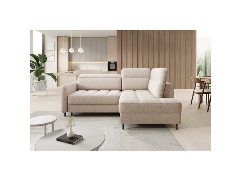 Canapé d'angle droit convertible barnea 208 cm beige crème avec rangement - Conforama E