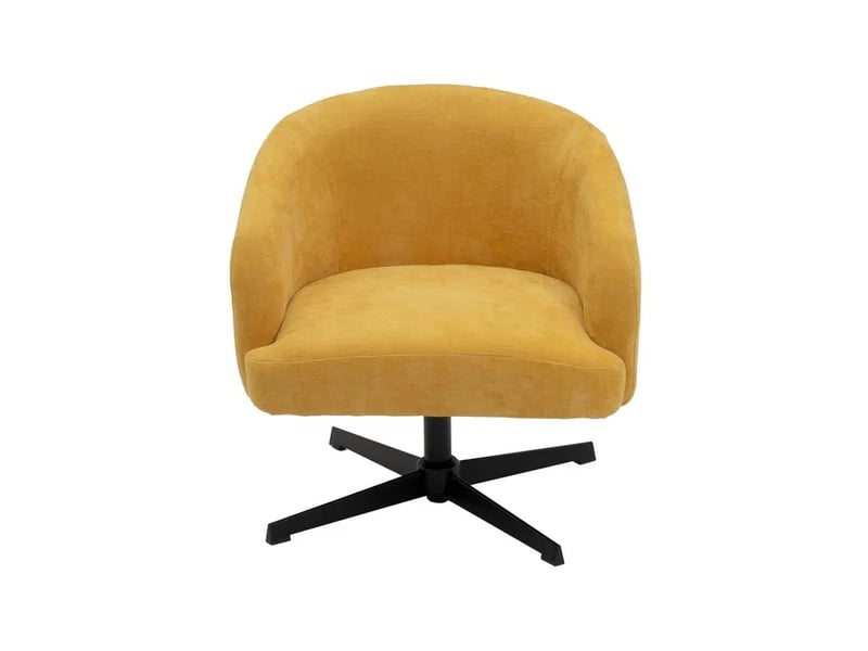 Chaise de bureau fauteuil pivotant réglable en tissu bouclé moutarde avec piètement en métal noir - longueur 67 x profondeur 63 x hauteur 66-76 cm - Conforama C