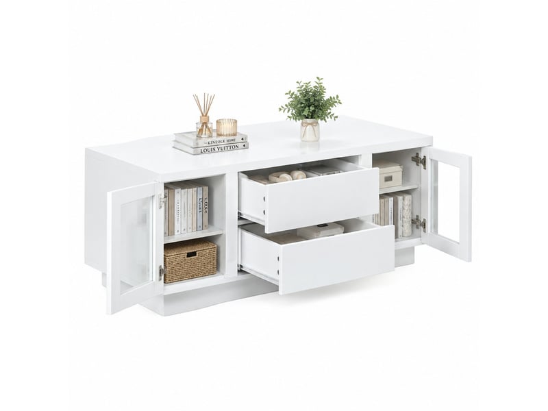  Table basse 100x50x40 cm en mdf avec 2 tiroirs, 2 placards et led blanche chicfurn  - Conforama A