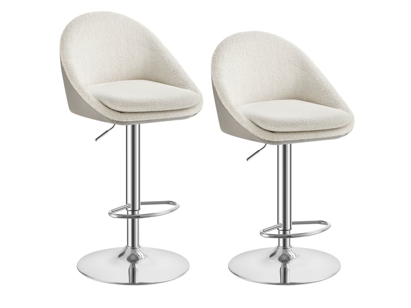 Tabouret de bar lot de 2, chaise pour ilot central pivotante, 50 x 51,5 x 84-98,5 cm, blanc et argent - Conforama A