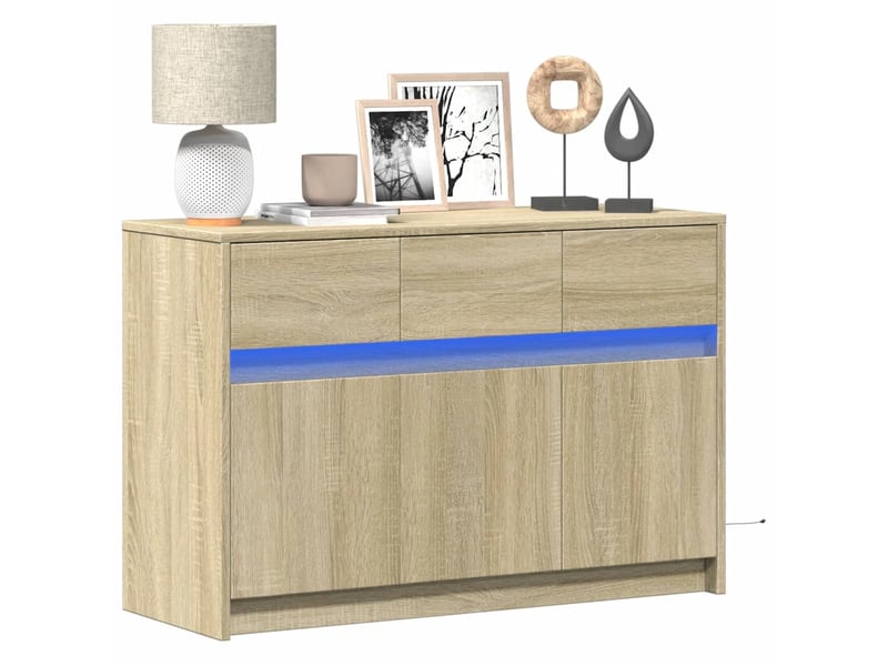 Meuble tv - banc tv - meuble de rangement avec led chêne sonoma 91x34x61 cm bois d'ingénierie - Conforama B