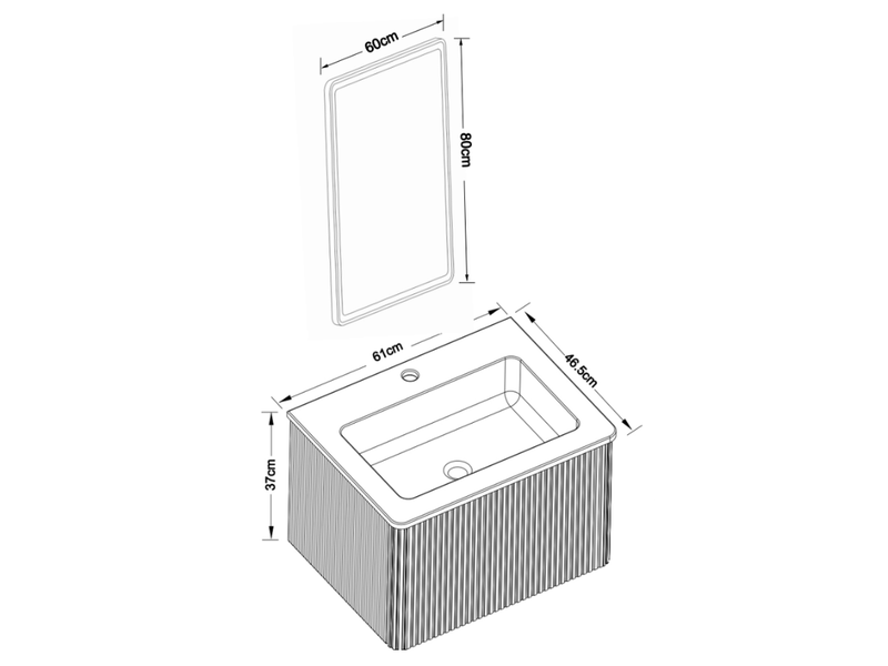 Meuble vasque mural blanc 61 cm avec tiroir strié, miroir led réglable anti-buée 60 x 80 cm, livré prémonté - Conforama C