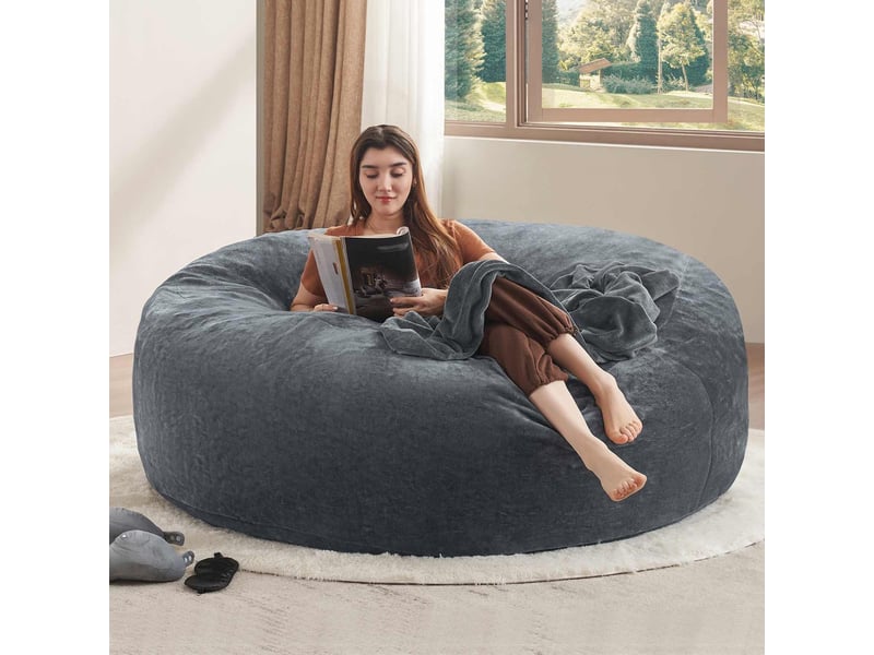  Pouf repose-pieds gris en matériau polyester, dimensions 150x150x60 cm, pour adolescents et adultes, ne nécessite pas de remplissage supplémentaire  - Conforama B