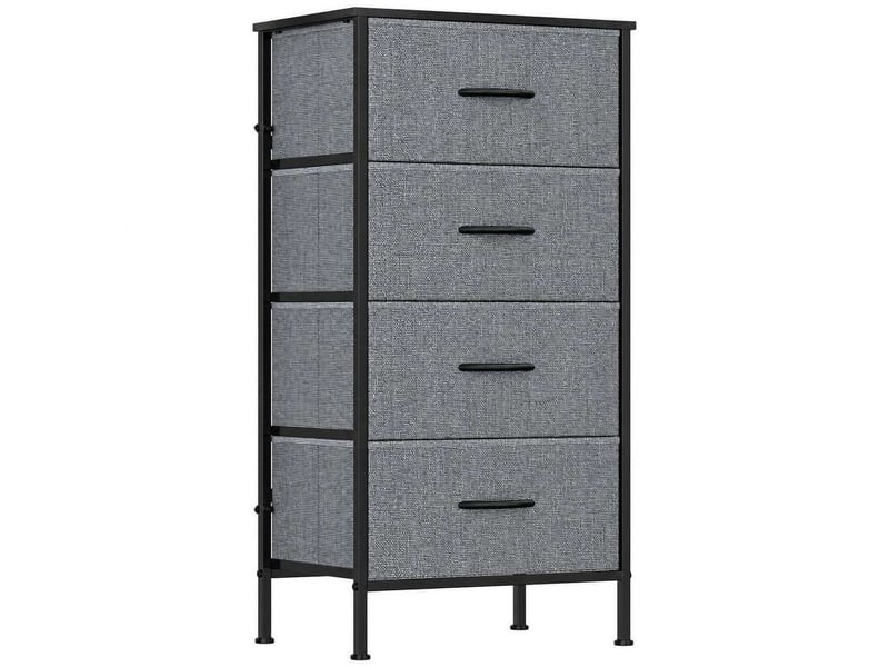  Chiffonnier meuble 45x30x91 cm quatre tiroirs tissu gris fonce et metal noir chambre  - Conforama A