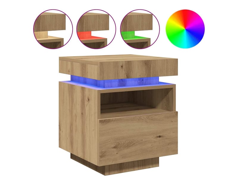 Lot de 2 tables de chevet - cabinet de chevet - table de nuit avec lumières led chêne artisanal - Conforama A