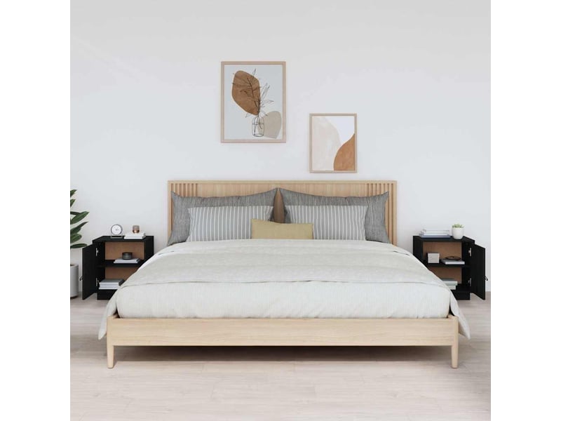  Lot de 2 tables de chevet - cabinet de chevet - table de nuit noir 40x34x45 cm bois de pin massif  - Conforama B