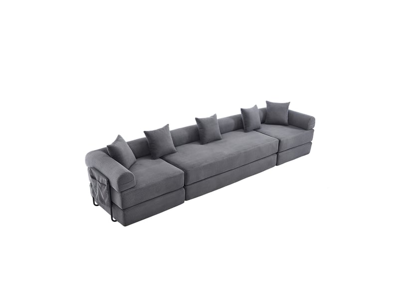  Canapé modulable modenvie 4 places en velours côtelé gris foncé 270 x 180 x 64 cm  - Conforama A