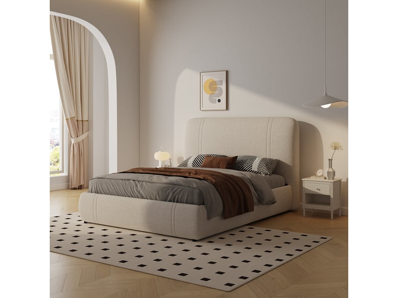  Lit avec coffre de rangement 160x200cm en velours beige montecito  - Conforama B