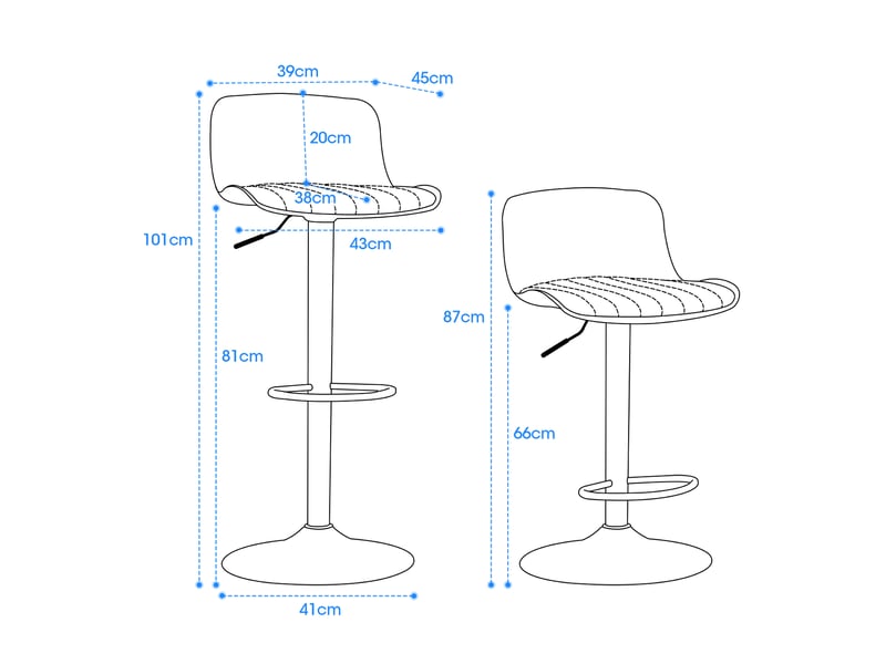  Tabouret de bar pivotant avec dossier ergonomique, vérin à gaz et assise rembourrée, en métal et tissu, gris  - Conforama D