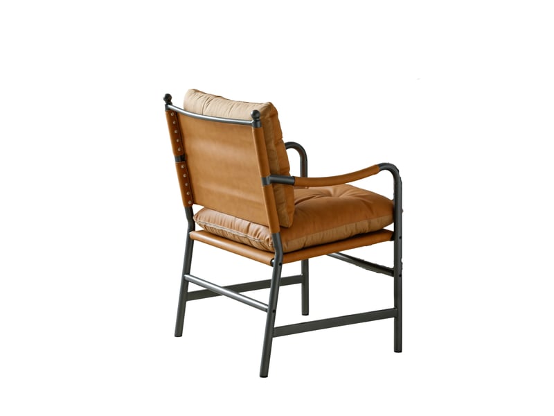  Fauteuil d’appoint en cuir, style mid-century modern, structure en métal noir, pour salon et chambre  - Conforama E