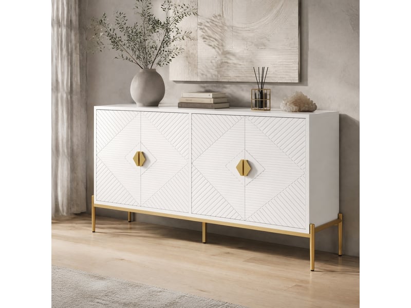  Buffet 4 portes avec rangement pour salle à manger en mdf et panneaux de particules 162×40×80 cm blanc  - Conforama B