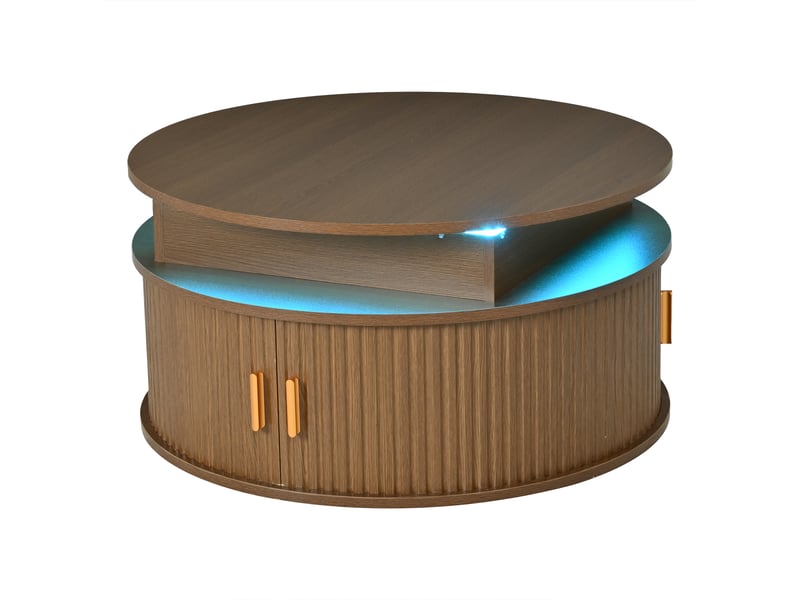  Table basse ronde réglable en hauteur 75x75x52 cm couleur noyer mdf avec éclairage led et deux portes à enroulement rangement intégré evarich - Conforama A