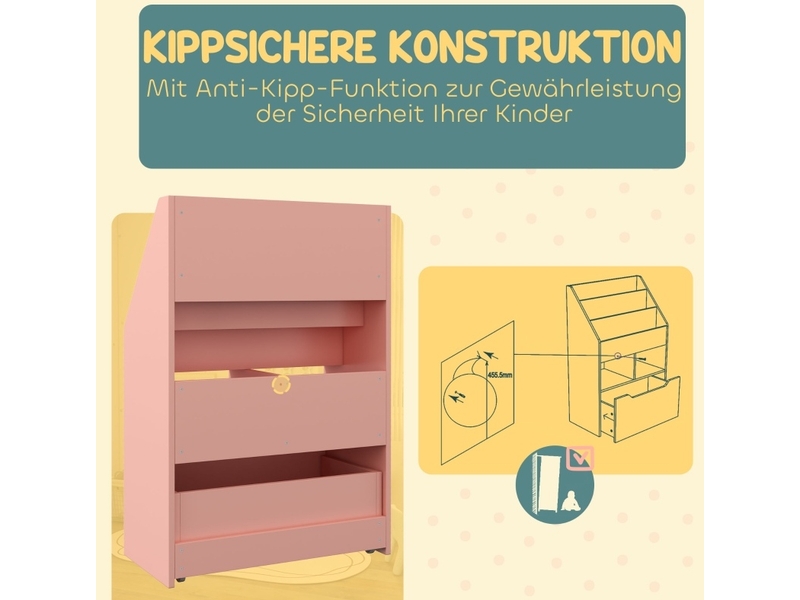  Bibliothèque enfant 60 x 29,9 x 90 cm rose en mdf, 3 niveaux, 2 niches et tiroir de rangement  - Conforama E